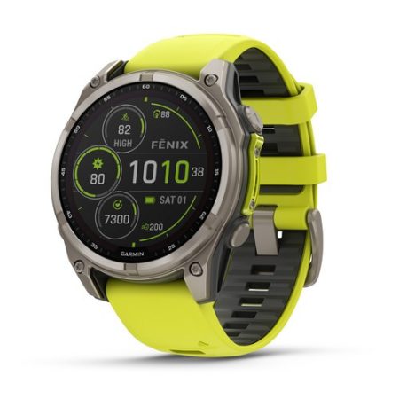 Garmin Fenix 8 SOLAR 47mm Sapphire Titánium/Neonsárga-Grafitszürke szilikon szíj 